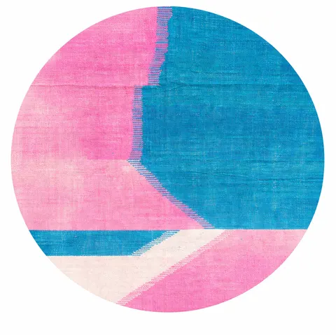 Tapis rond kilim Asafu rose et bleu — tapis kilim