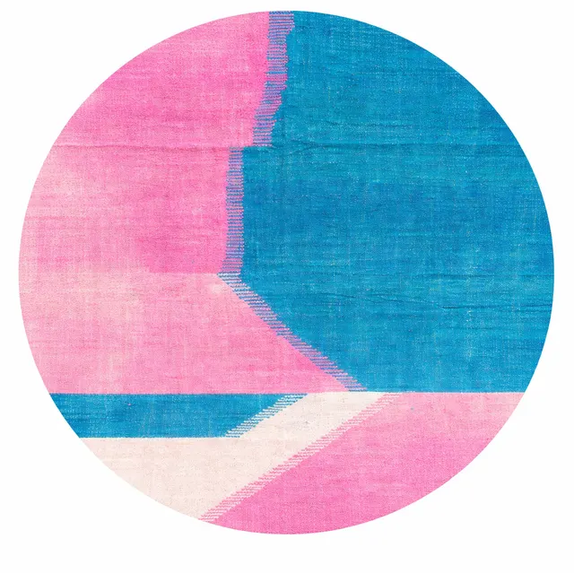 Tapis rond kilim Asafu rose et bleu — tapis kilim
