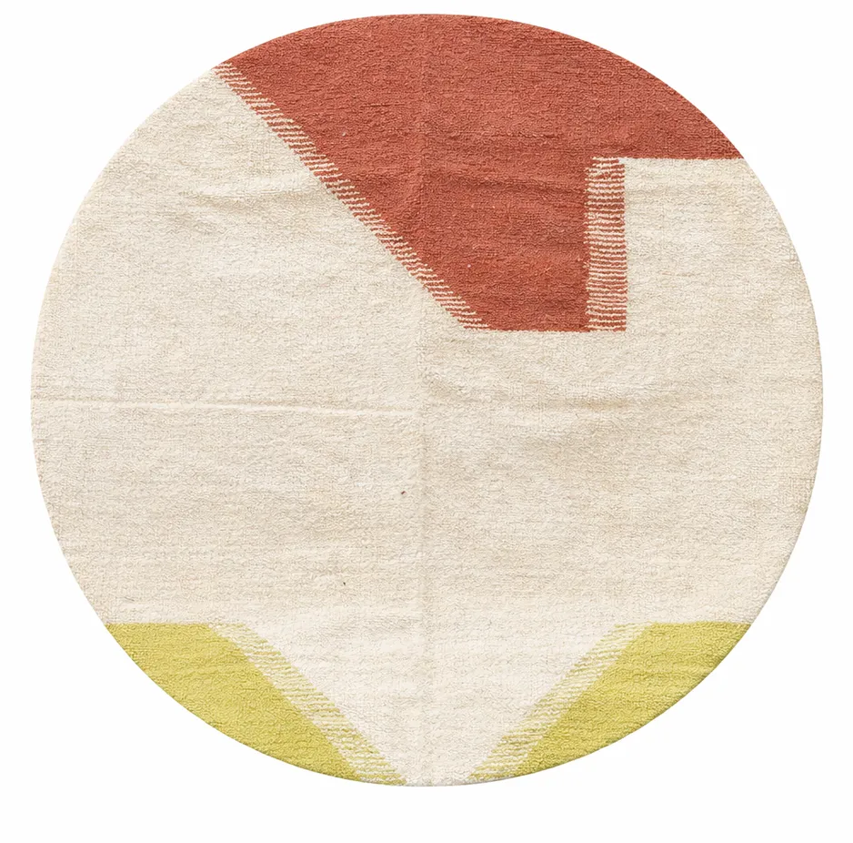 Tapis rond kilim Kella au dessin abstrait — tapis kilim tissé à la main