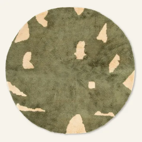 Tapis rond Mrirt Asni beige et vert — tapis mrirt