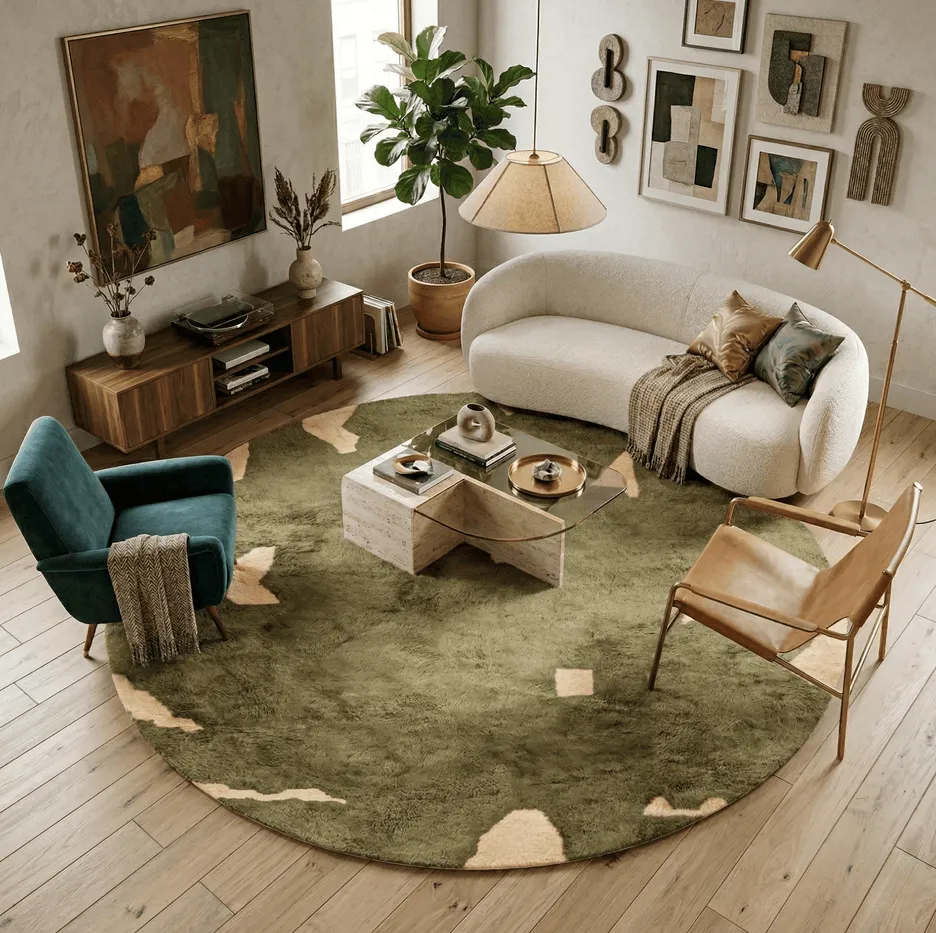 Tapis rond Mrirt Asni beige et vert, vue 3 sur 7