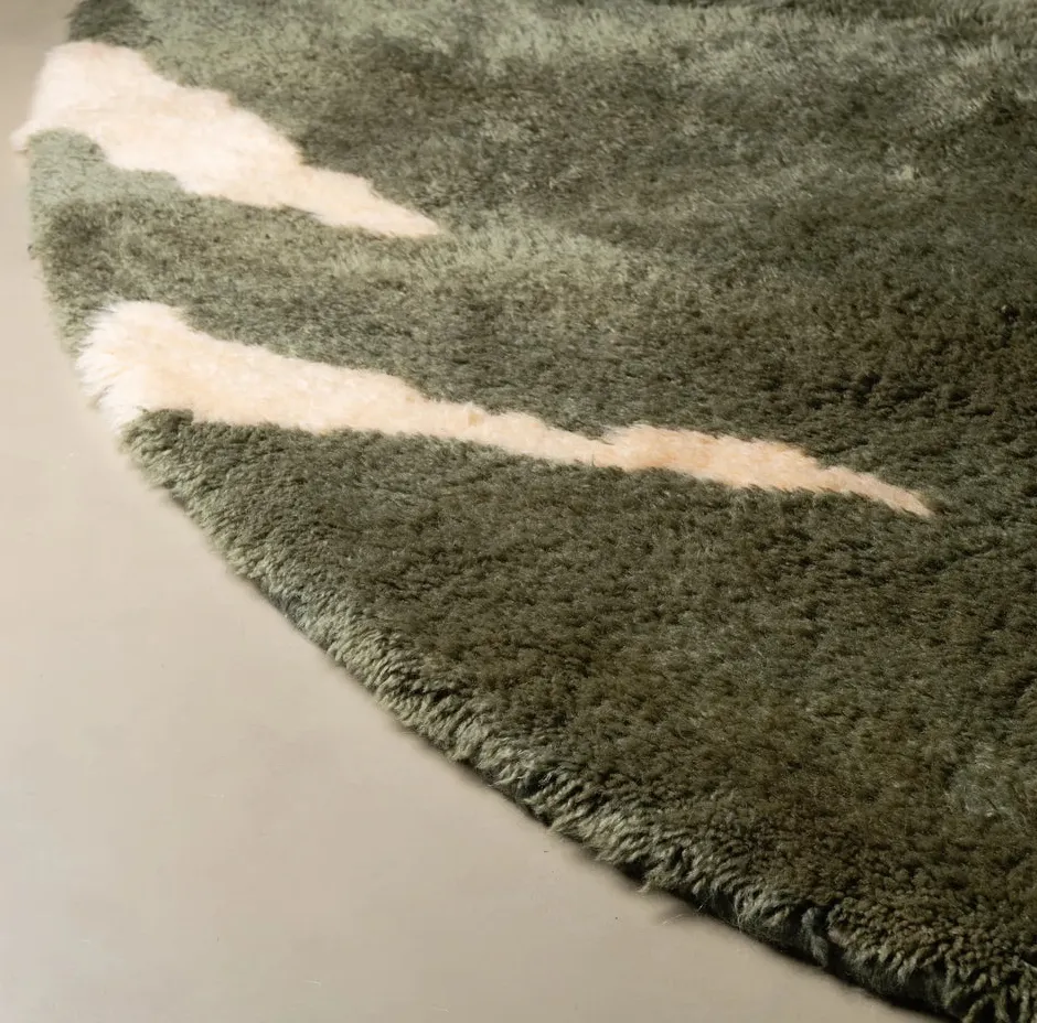 Tapis rond Mrirt Asni beige et vert, vue 5 sur 7